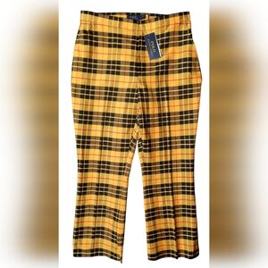 NWT! Polo Ralph Lauren Pants Womans 8 Yellow Plaid Kick-Flare Taffeta Silk